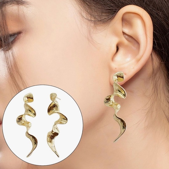Gold Squiggle Drop Earrings - Picture 8 of 9